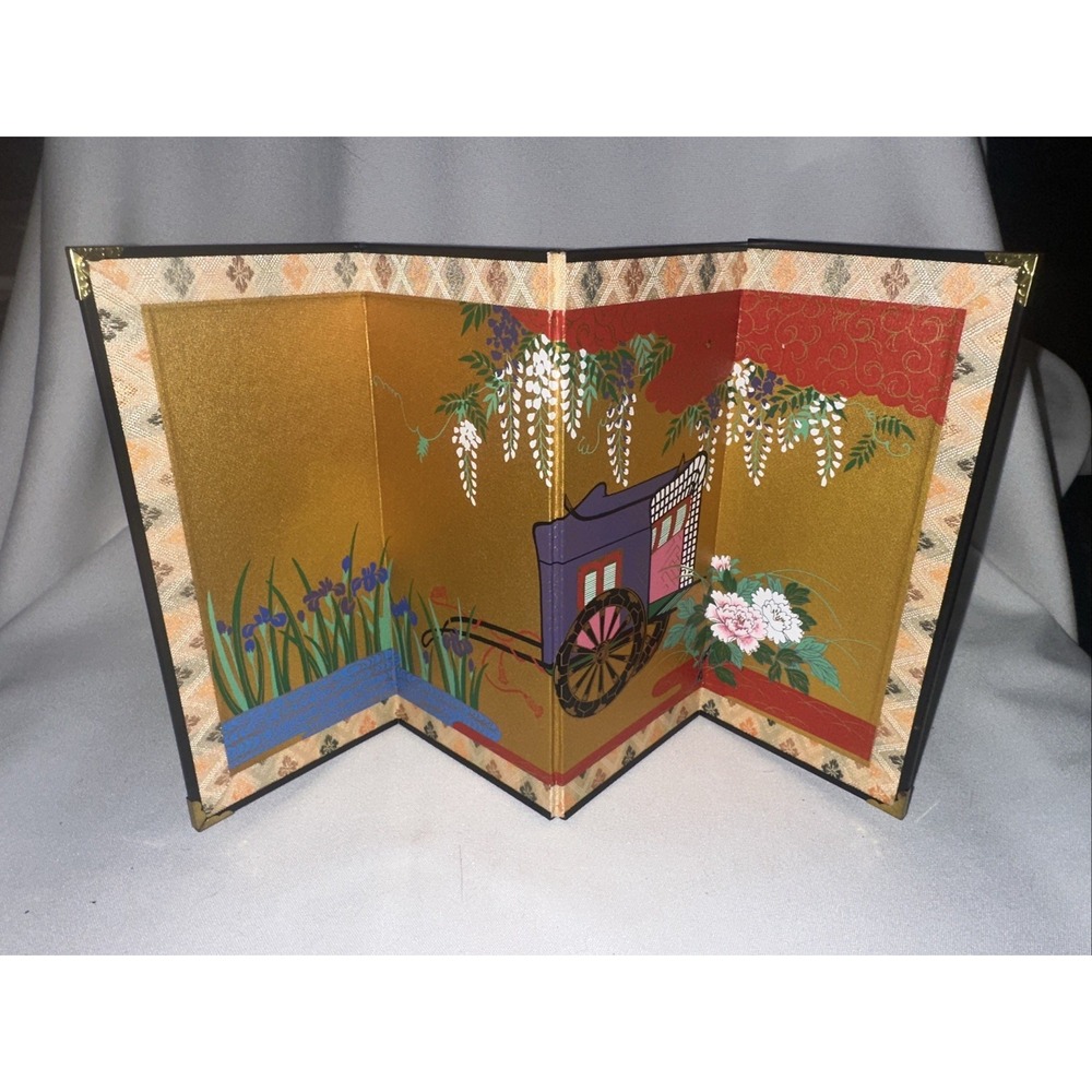 Vintage Japanese Kyoto Mini Folding Screen Riku - Flower Carriage Handmade